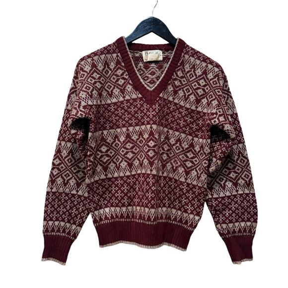 Sigallo Other - Vtg 1970's Knit V-neck Sweater Men's Grandpa Ski Preppy M